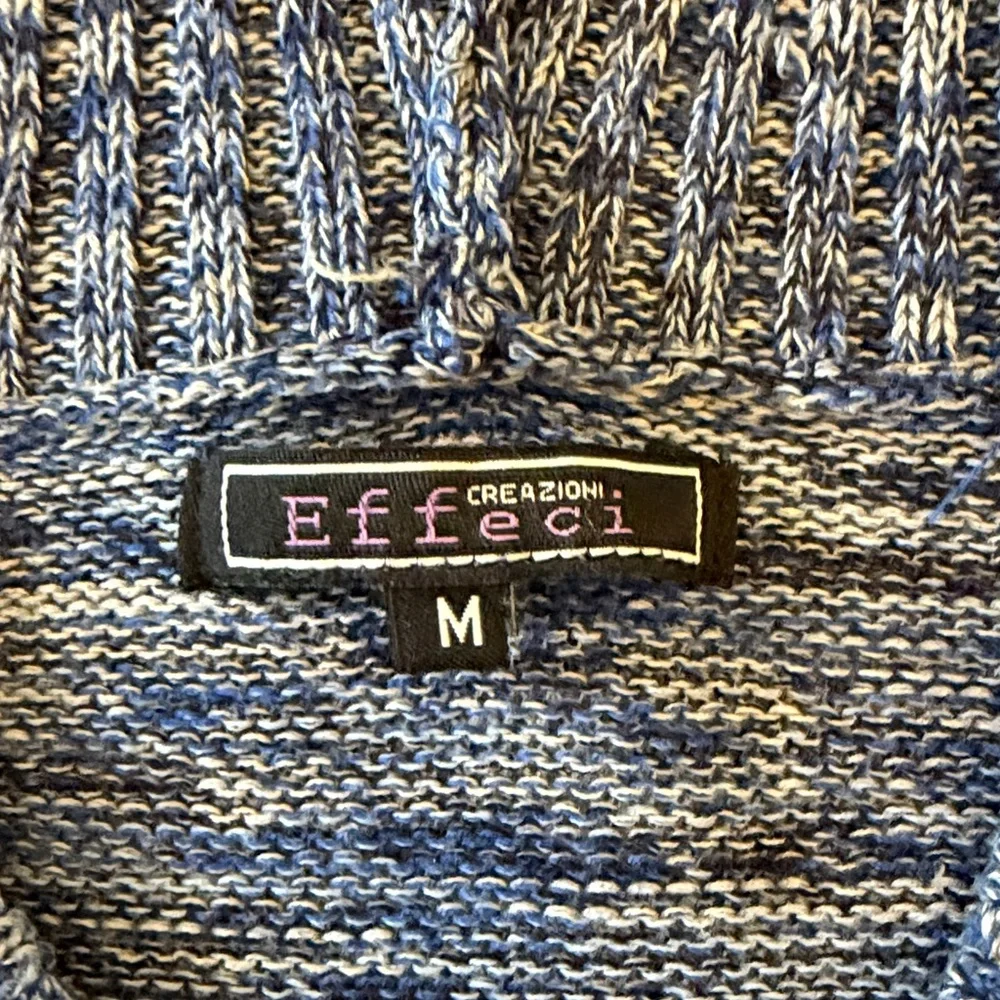 Multi Colored blue and white knitted v-neck hooded sweater pocket Size M